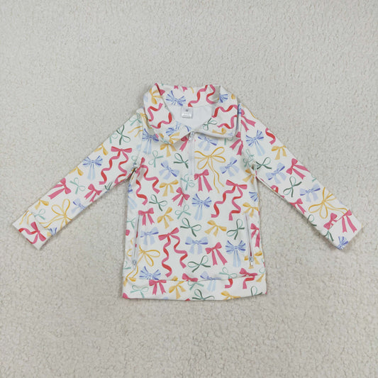GT1065  Baby Girls Long Sleeves Colorful Bows Plaid Pockets Zipper Yoga Jackets D 7.17