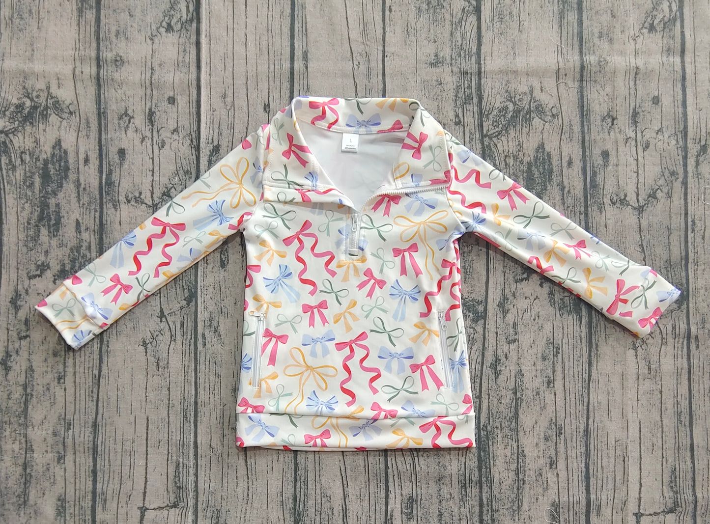 GT1065  Baby Girls Long Sleeves Colorful Bows Plaid Pockets Zipper Yoga Jackets D 7.17