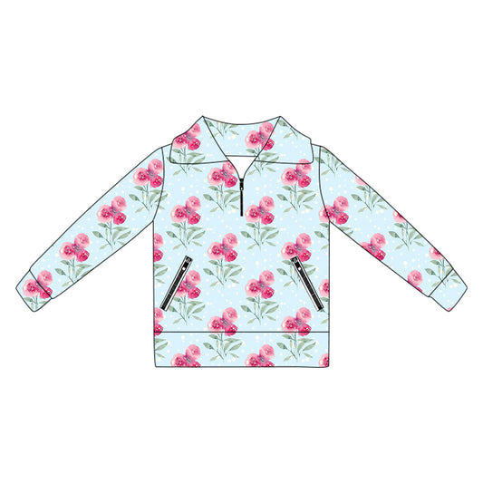 presale GT1066 Baby Girls Long Sleeves Pink Flowers Plaid Pockets Zipper Yoga Jackets  D 5.30