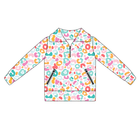 presale GT1068 Baby Girls Long Sleeves Pink Blue Leopard Pockets Zipper Yoga Jackets D 5.30