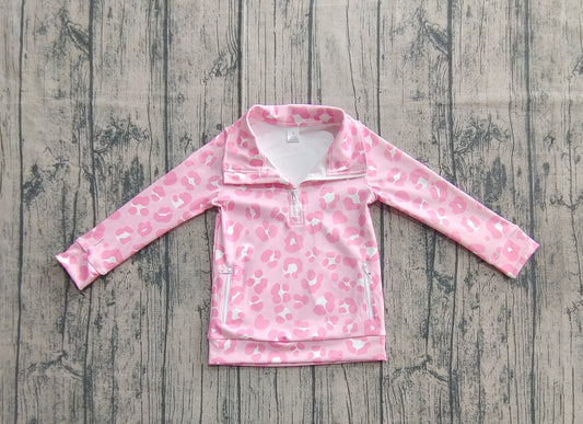 presale GT1070 Baby Girls Long Sleeves Pink Leopard Pockets Zipper Yoga Jackets  D 7.17