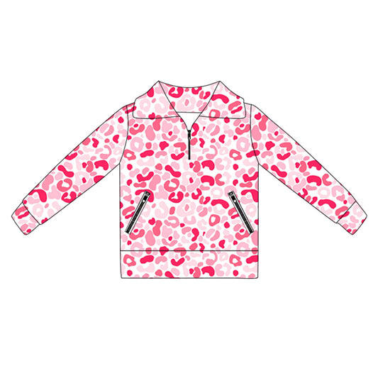presale GT1071 Baby Girls Long Sleeves Hot Pink Leopard Pockets Zipper Yoga Jackets D 5.30