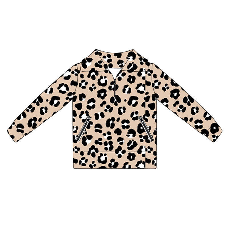 GT1072 Baby Girls Long Sleeves Black Leopard Pockets Zipper Yoga Jackets D 8.12