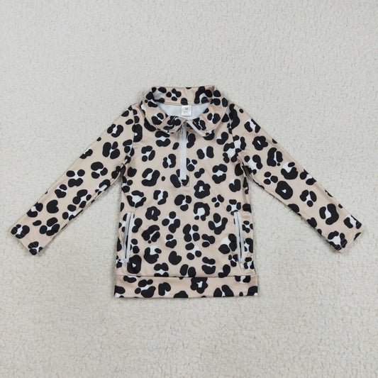 GT1072 Baby Girls Long Sleeves Black Leopard Pockets Zipper Yoga Jackets D 8.12