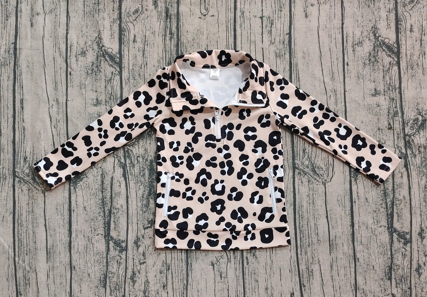 GT1072 Baby Girls Long Sleeves Black Leopard Pockets Zipper Yoga Jackets D 8.12