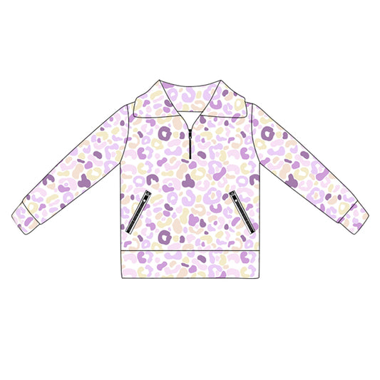 presale GT1073 Baby Girls Long Sleeves Yellow Lavender Leopard Pockets Zipper Yoga Jackets D 5.30