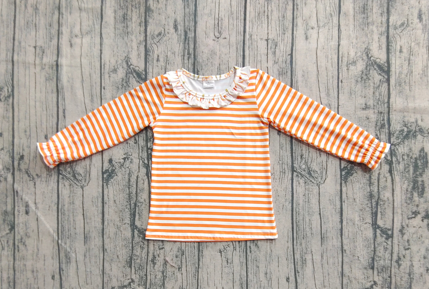 GT1074  Baby Girls Long Ruffle Sleeves Orange Stripes Tee Shirts Top D 6.2