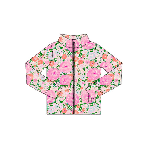 presale GT1078 Baby Girls Long Sleeves Pink Floral Zipper Pockets Yoga Jacket Top D 6.4
