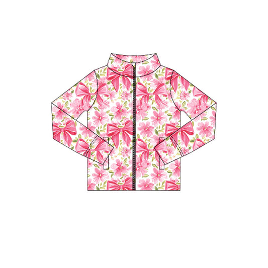 presale GT1079 Baby Girls Long Sleeves Pink Flower Bows Zipper Pockets Yoga Jacket Top D 6.4