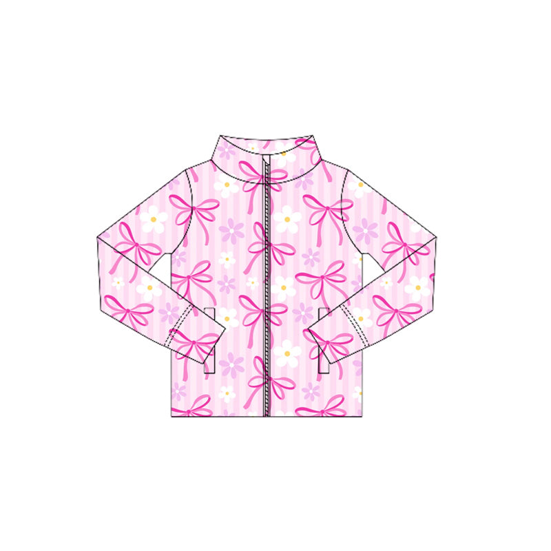 presale GT1080 Baby Girls Long Sleeves Pink Stripe Daisy Bows Zipper Pockets Yoga Jacket Top  D 6.4