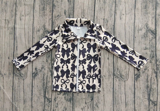presale GT1084 Baby Girls Long Sleeves Black Bows Zipper Pockets Yoga Jacket Top D 6.7