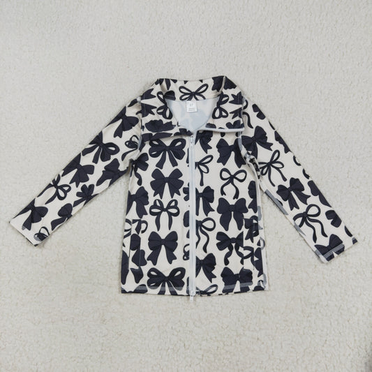 GT1084 Baby Girls Long Sleeves Black Bows Zipper Pockets Yoga Jacket Top D 7.21