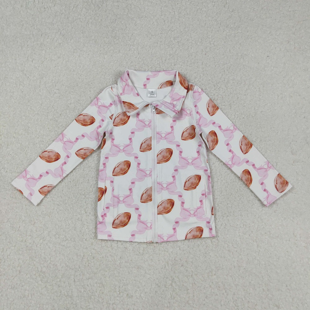 GT1088 Baby Girls Pink Football Bows Pockets Zipper Yoga Activite Jackets Tops  D 906