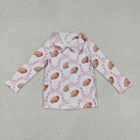 GT1088 Baby Girls Pink Football Bows Pockets Zipper Yoga Activite Jackets Tops  D 906