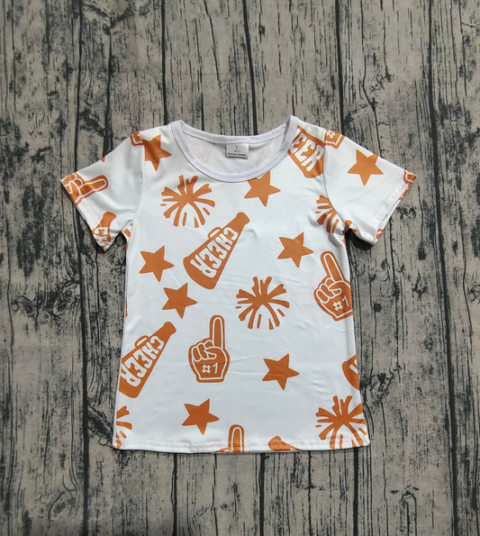 presale GT1090 Baby Girls Short Sleeves Orange Cheer Stars Team Tee Shirts Top D 6.21