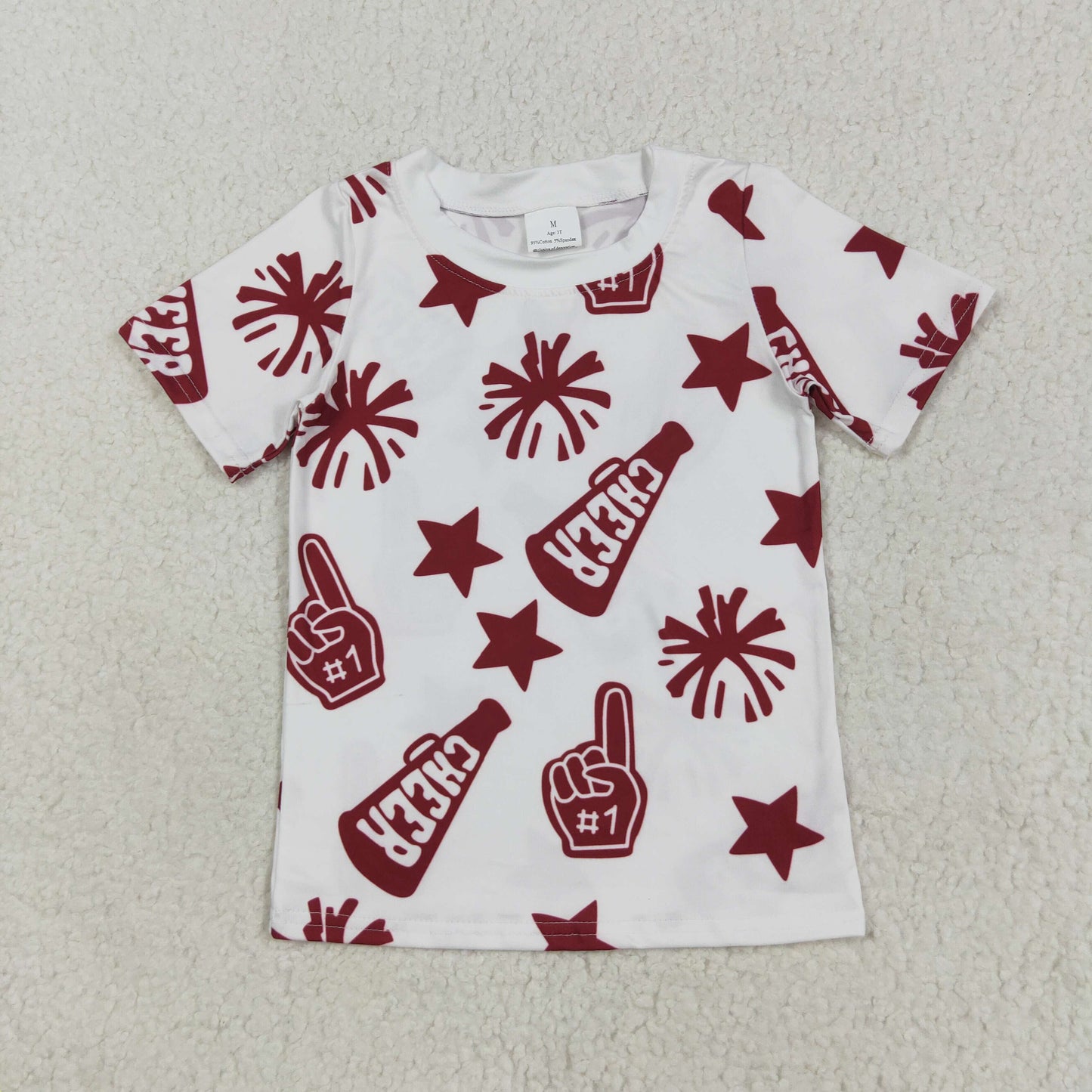GT1093 Baby Girls Short Sleeves Dark Red Cheer Stars Team Tee Shirts Top D 7.14