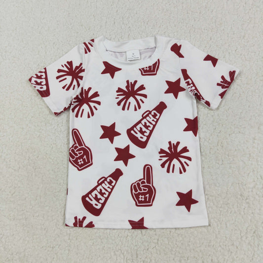 GT1093 Baby Girls Short Sleeves Dark Red Cheer Stars Team Tee Shirts Top D 7.14