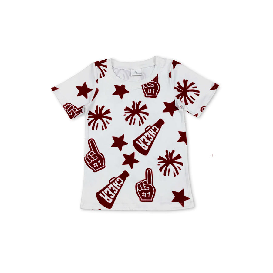 GT1093 Baby Girls Short Sleeves Dark Red Cheer Stars Team Tee Shirts Top D 7.14