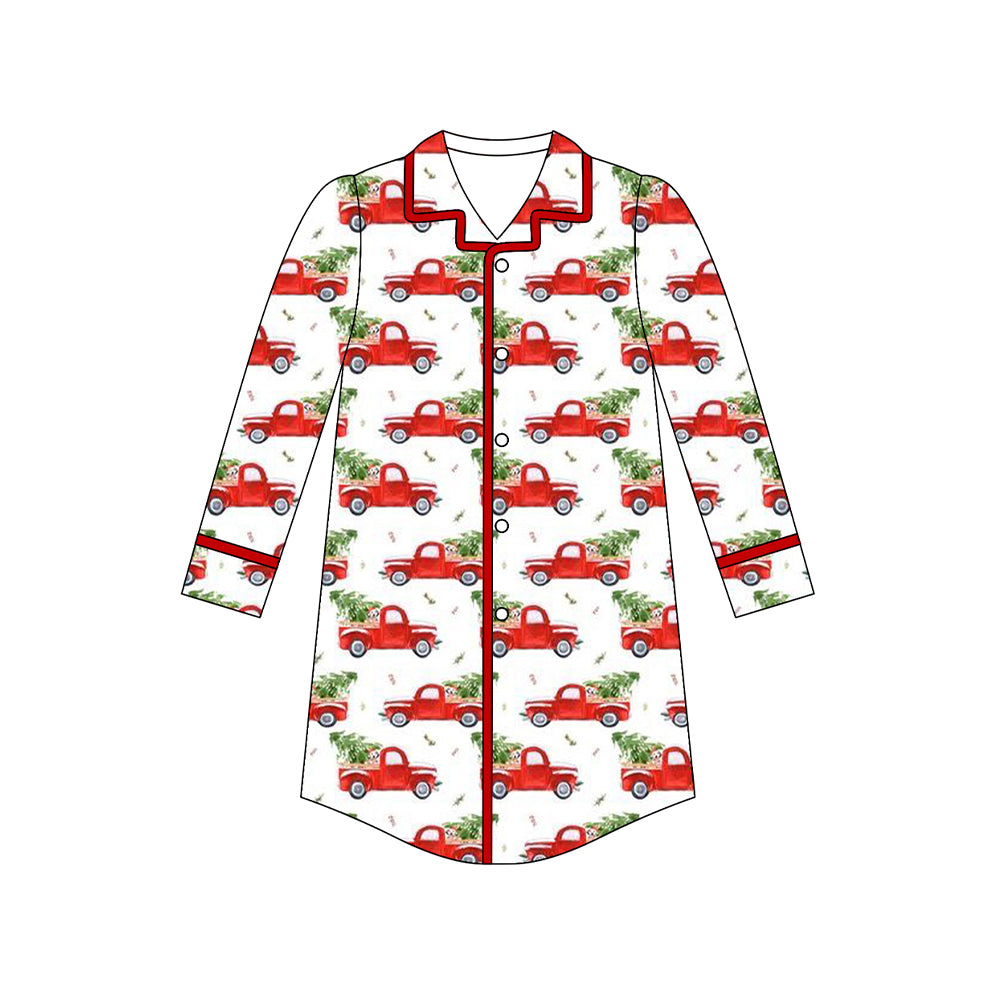 presale GT1094 Adult Women Long Sleeves Car Trees Plaid Button Sleepwear Shirts  D 6.26