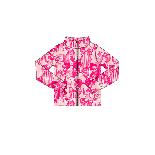 presale GT1095 Baby Girls Long Sleeves Pink Bows Zipper Pockets Yoga Jacket Top D 7.1