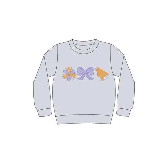 presale GT1096 Baby Girls Lavender Long Sleeves Bows Cheer Team Tee Shirts Top D 7.1