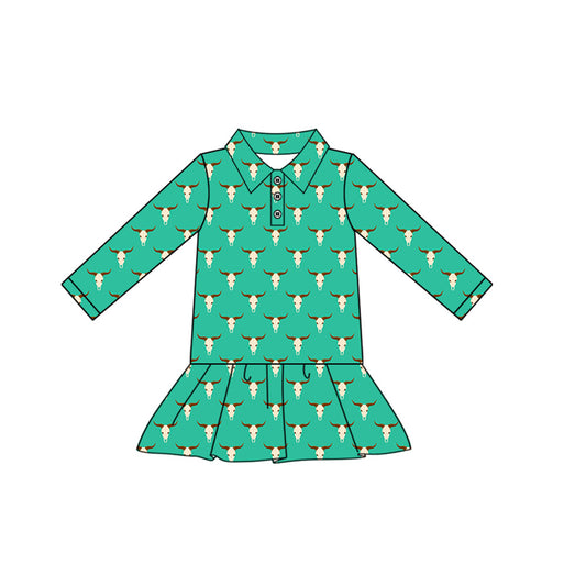 presale GT1097 Baby Girls Long Sleeves Bull Skull Plaid Button Ruffle Shirts Top  D 7.1