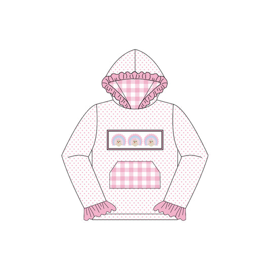 presale GT1104 Baby Girls Polka Dots Long Ruffle Sleeves Turkey Pocket Hoodies Top D 7.3