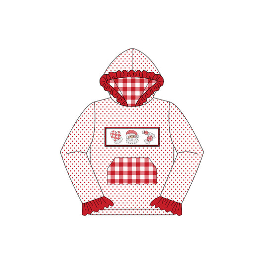 presale GT1109 Baby Girls Polka Dots Long Ruffle Sleeves Santa Candy Pocket Hoodies Top  D 7.3