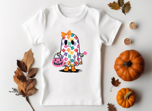 presale GT1110 Baby Girls Short Sleeves Flowers Ghost Pumpkin Shirts Top D 7.4
