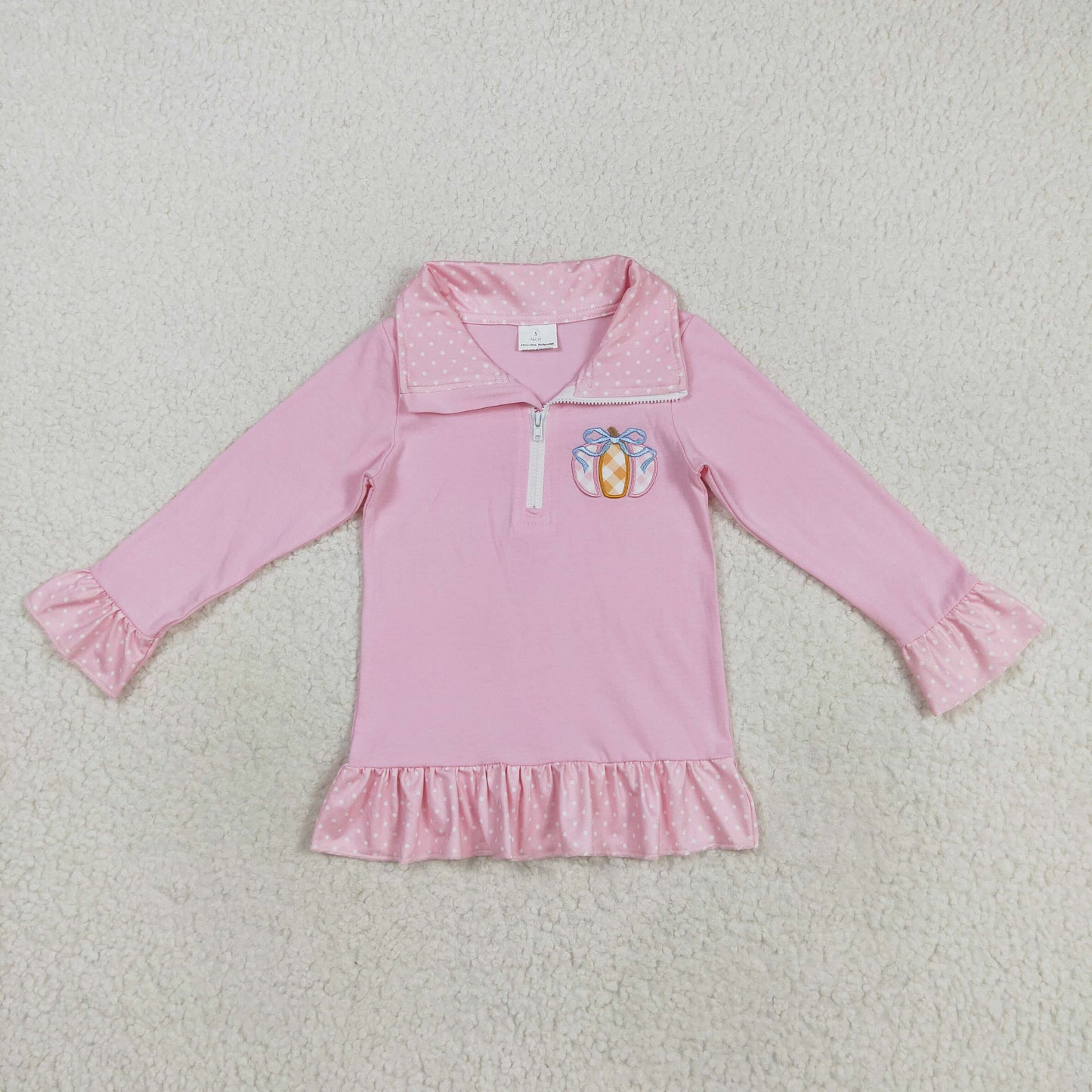 GT1112 Embroidery Pumpkins Baby Girls Pink Zipper Fall Pullover Top D 821