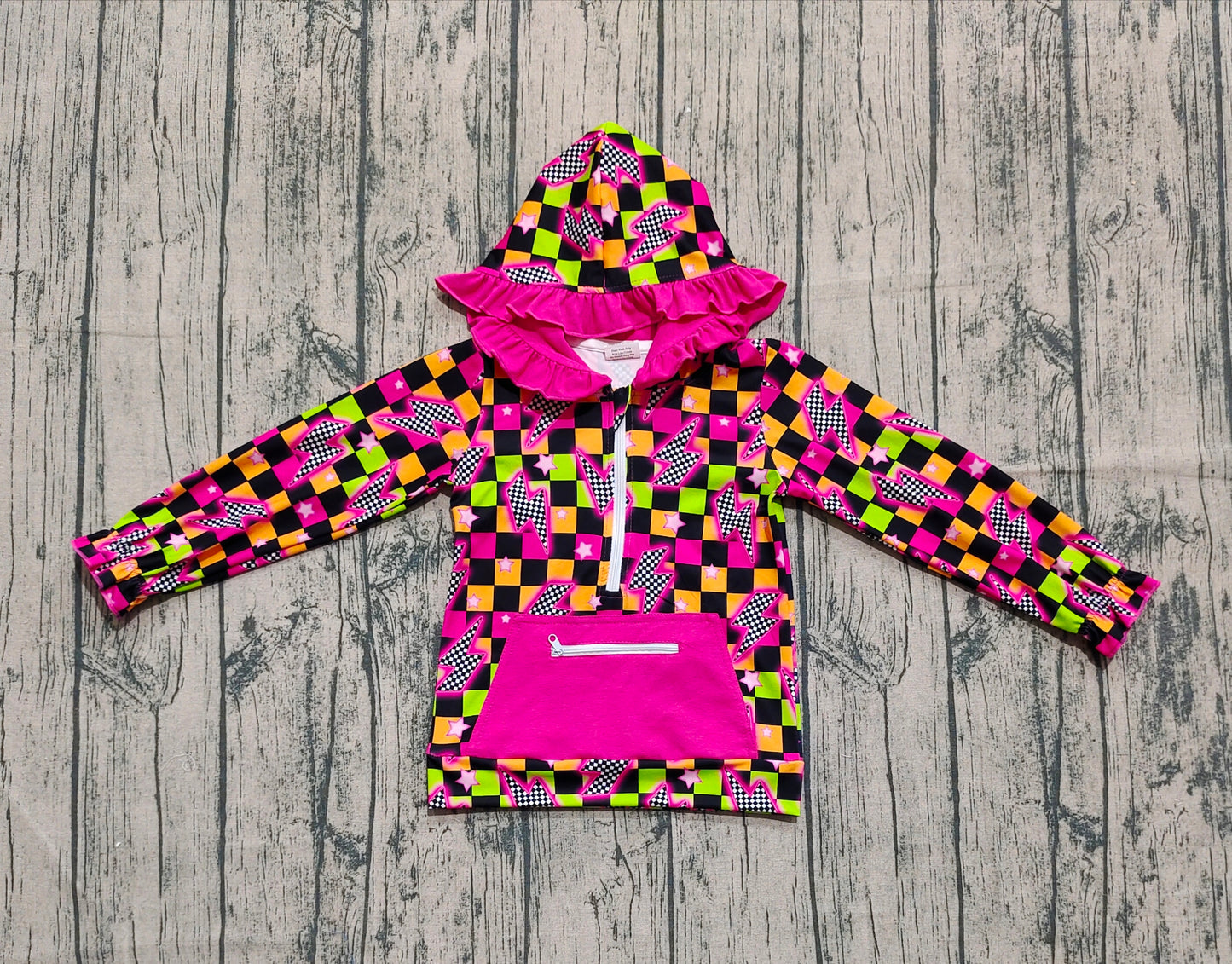 presale GT1117 Baby Girls Long Sleeves Lights Stars Plaid Pockets Zipper Hoodies Top  D 820