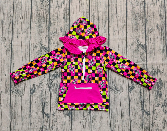 presale GT1117 Baby Girls Long Sleeves Lights Stars Plaid Pockets Zipper Hoodies Top D 820