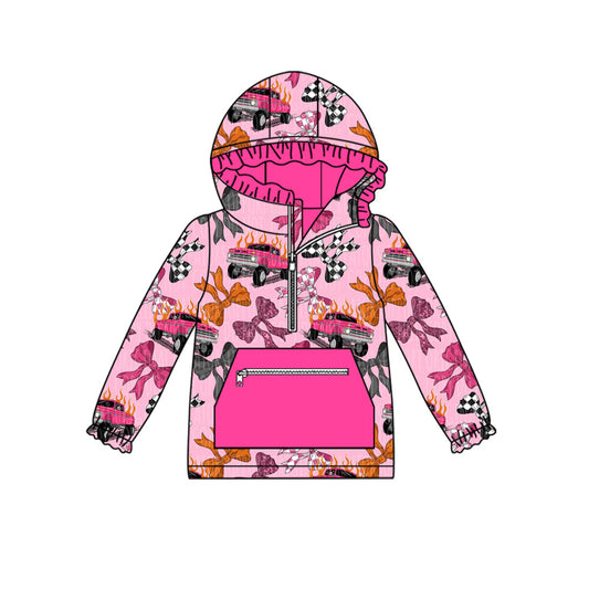 presale GT1118 Baby Girls Long Sleeves Bows Cars Plaid Pockets Zipper Hoodies Top  D 7.16