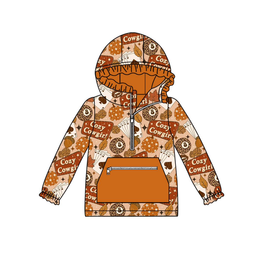 presale GT1120 Baby Girls Long Sleeves Cozy Cowgirl Pumpkins Pockets Zipper Hoodies Top   D 7.16