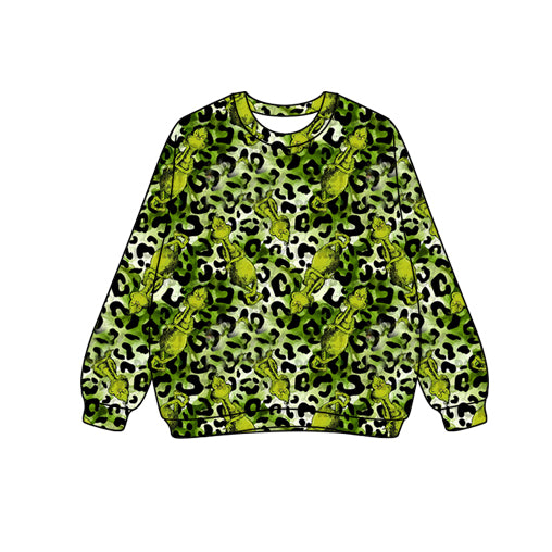 presale GT1129 Adult Women Long Sleeves Green Face Leopard Tee Shirts Top  D 7.18