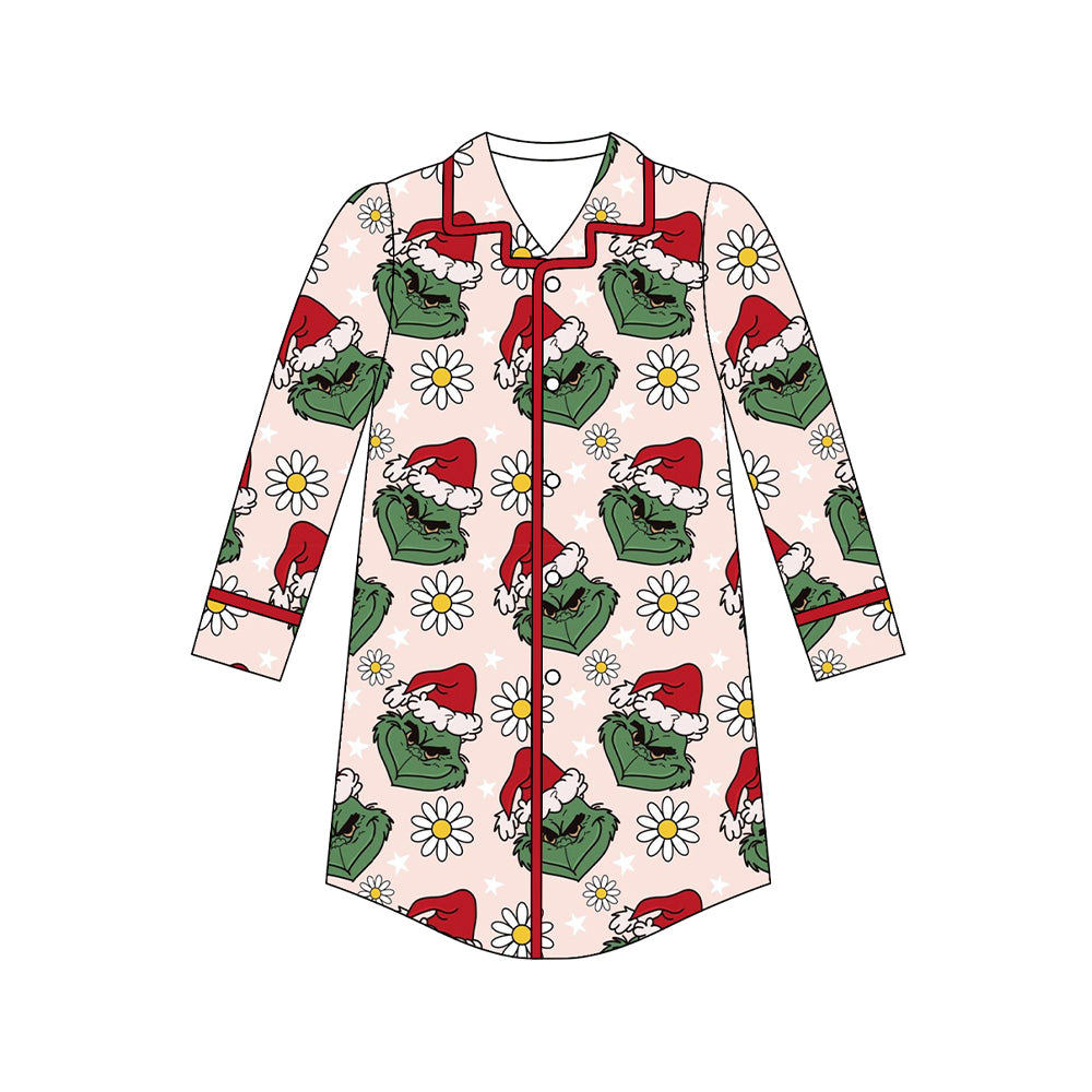 presale GT1130 Adult Women Long Sleeves Green Face Flowers Button Shirts Top   D 7.18