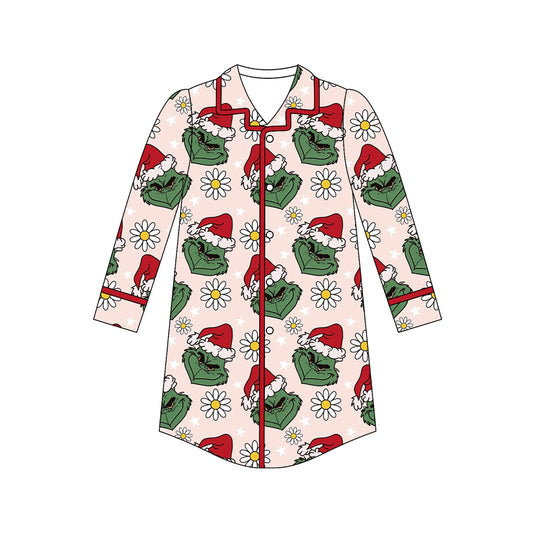 presale GT1130 Adult Women Long Sleeves Green Face Flowers Button Shirts Top D 7.18