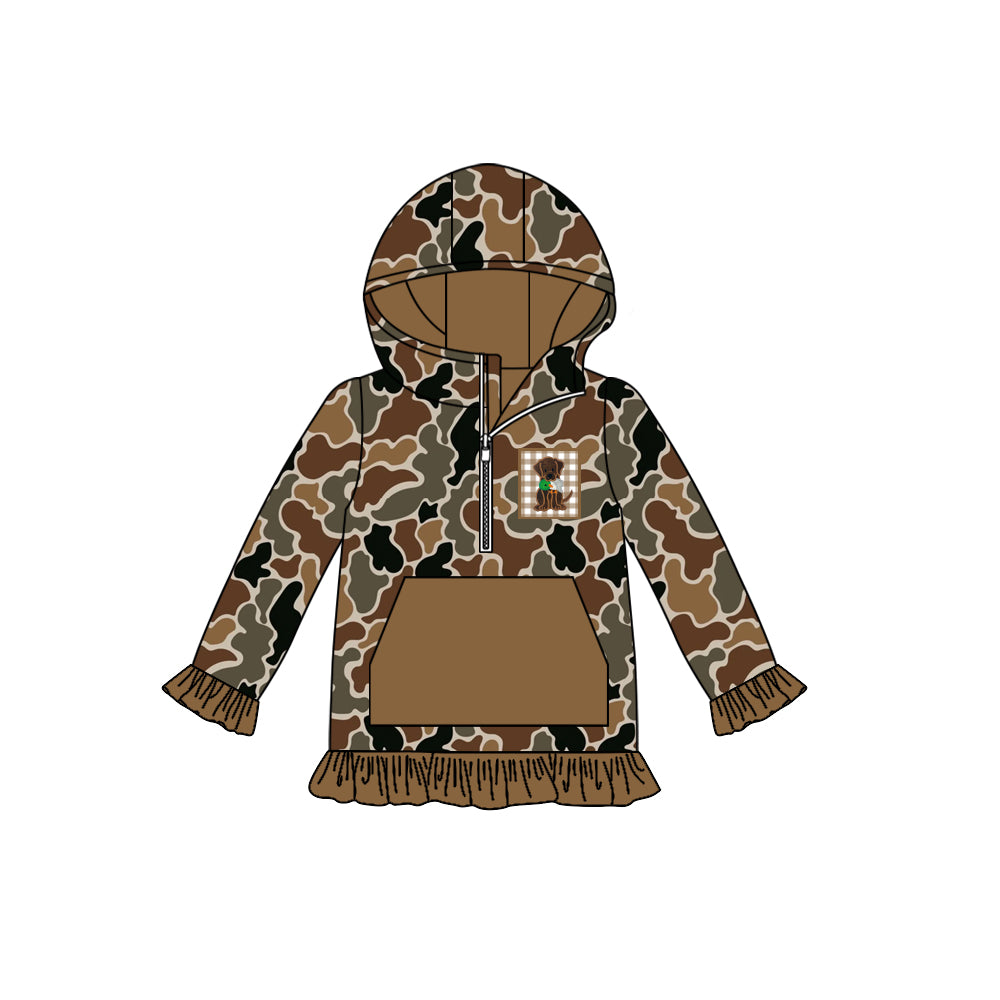 presale GT1132 Baby Girls Brown Camo Long Sleeves Dog Pocket Zipper Western Hoodies   D 7.22