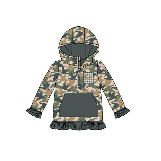 presale GT1133 Baby Girls Gray Ducks Camo Long Sleeves Pocket Zipper Western Hoodies  D 7.22