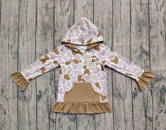 presale GT1134  Baby Girls Lavender Camo Long Sleeves Dog Ducks Pocket Zipper Western Hoodies  D 820