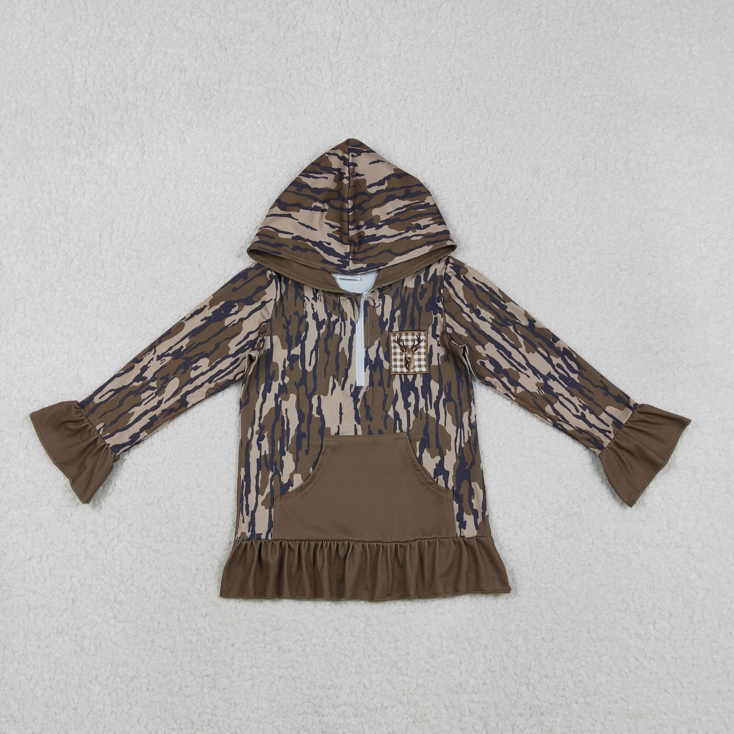 GT1135  Baby Girls Camo Long Sleeves Deer Pocket Zipper Western Hoodies