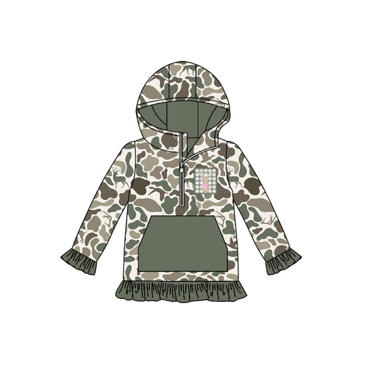 presale GT1136 Baby Girls Green Camo Long Sleeves Deer Pocket Zipper Western Hoodies  D 7.22