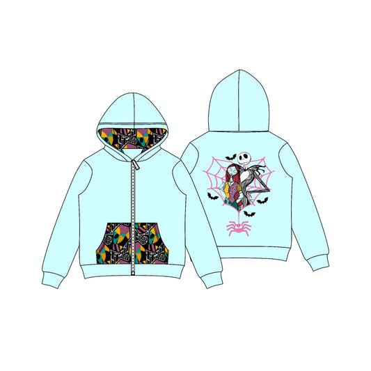 presale GT1139 Baby Girls Aqua Halloween Cartoon Ghosts Spider Pocket Zipper Hoodies Top  D 7.28
