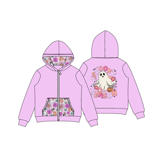 presale GT1141  Baby Girls Lavender Halloween Ghosts Pumpkins Pocket Zipper Hoodies  D 7.28