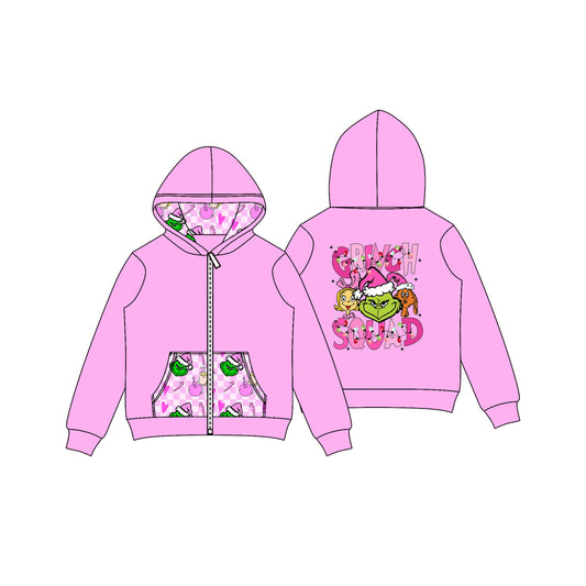 presale GT1142  Baby Girls Pink Christmas Green Faces Pocket Zipper Hoodies D 7.28
