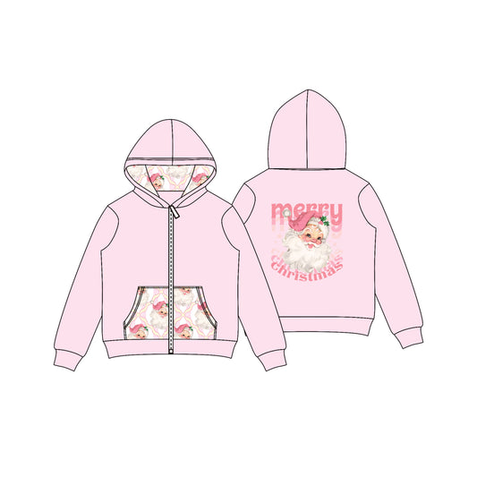 presale GT1143 Baby Girls Light Pink Merry Christmas Santa Pocket Zipper Hoodies D 7.28