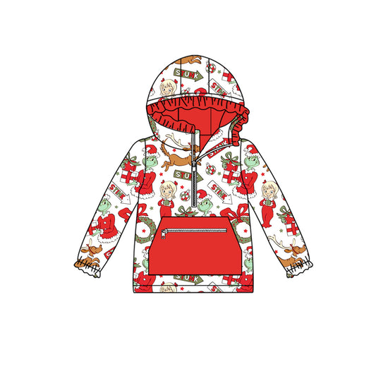 presale GT1146 Girls' Red and White Hooded Long-Sleeved Top with Puppy Garland Pocket D 8.4