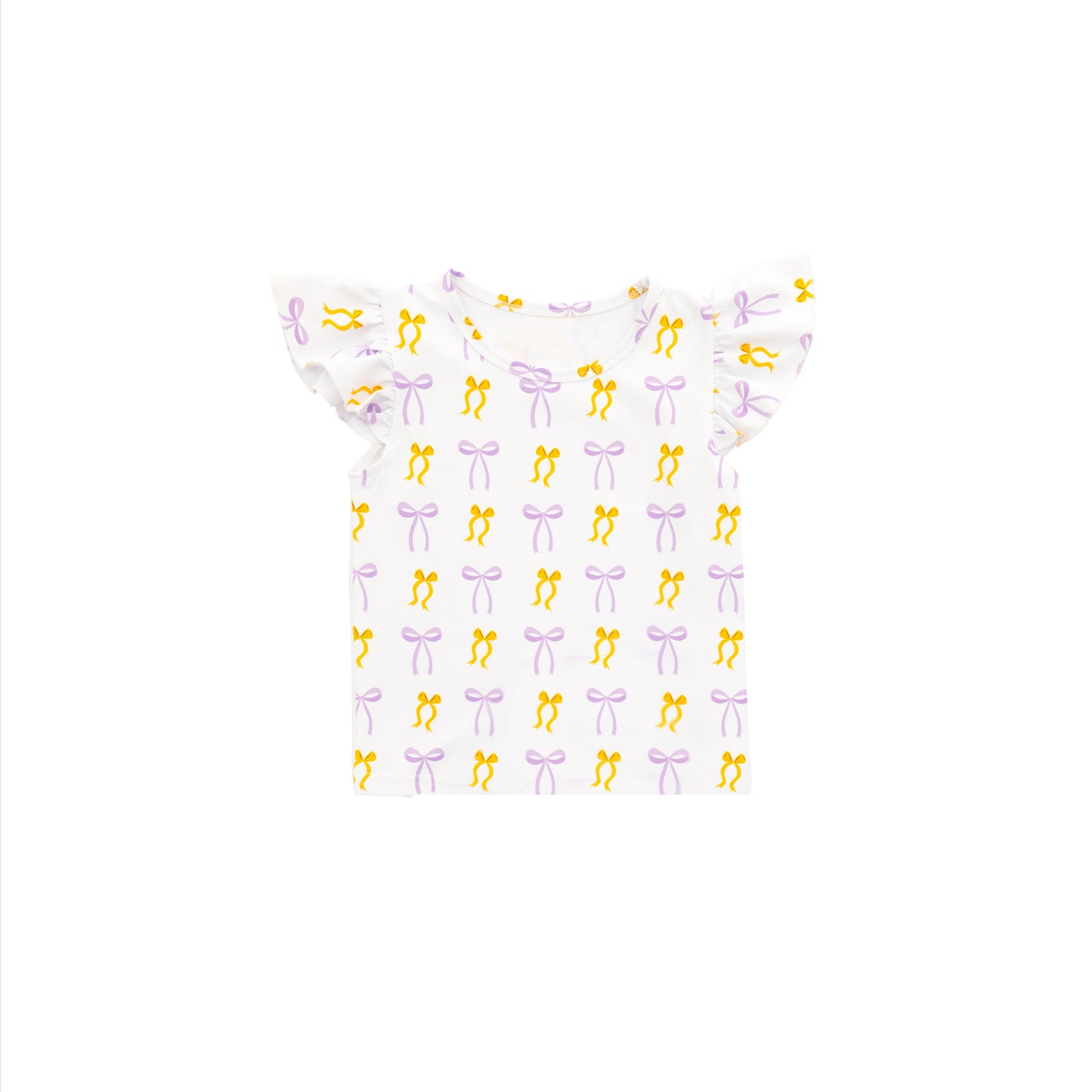 GT1147  Baby Girls Flutter Sleeves Yellow Purple Bows Plaid Tee Shirts Top  D 8.5