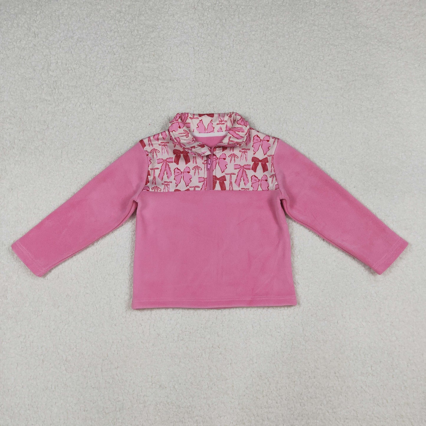 Sibling Baby Girls Pink Bows Plaid Leopard Santa Quatrefoil Zipper Pullover Sherpa Tops  D 926