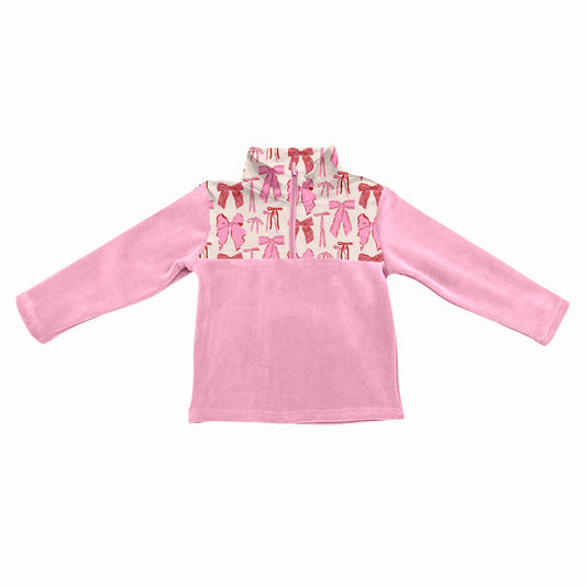presale GT1149 Baby Girls Pink Bows Plaid Half Zipper Pullover Top D 8.6